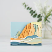 穏やかな波に穏やかな海岸沿いの絶壁|過去記事 ポストカード (スタンド正面)