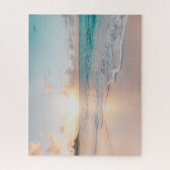 穏やかな波の家族と美しい海の夕日 ジグソーパズル (縦)