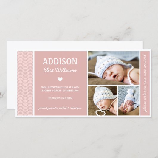 穏やかな波 | ベビーガール出産発表 案内状 (正面/裏面)