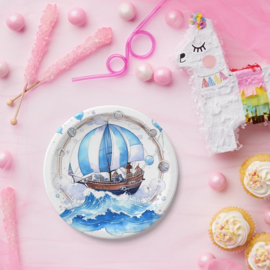 穏やかな波：男の航海の子の赤ちゃんシャワー ペーパープレート