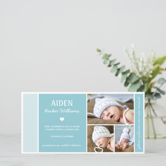 穏やかな波 | 男の赤ちゃん出生告知 案内状 (スタンド正面)