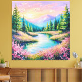 穏やかな流れと木に覆われた夕日 キャンバスプリント (インサイチュ (リビング))