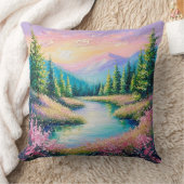 穏やかな流れと木に覆われた夕日 クッション (ブランケット)