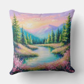 穏やかな流れと木に覆われた夕日 クッション (裏面)