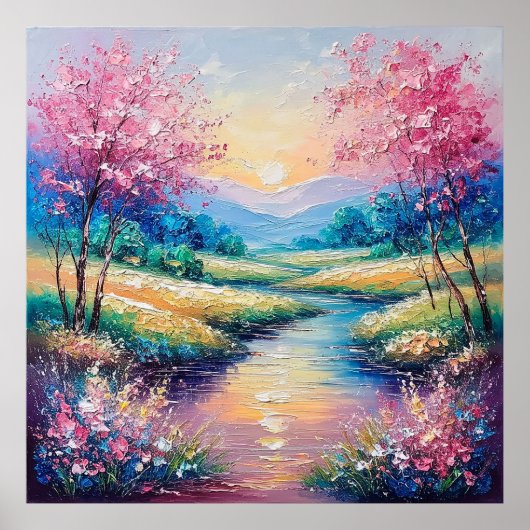 穏やかな流れの上に沈む夕日 ポスター (正面)