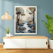 穏やかな流れ – 静かな森の風景 ポスター