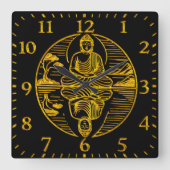 穏やかな海に反射する金色の仏像 スクエア壁時計 (正面)