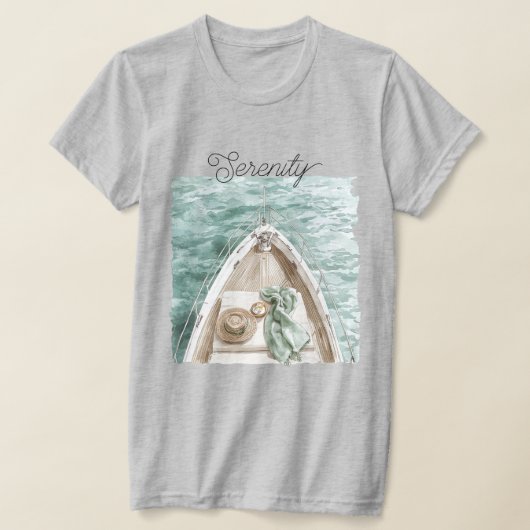 穏やかな海のボート Tシャツ (レイダウン)