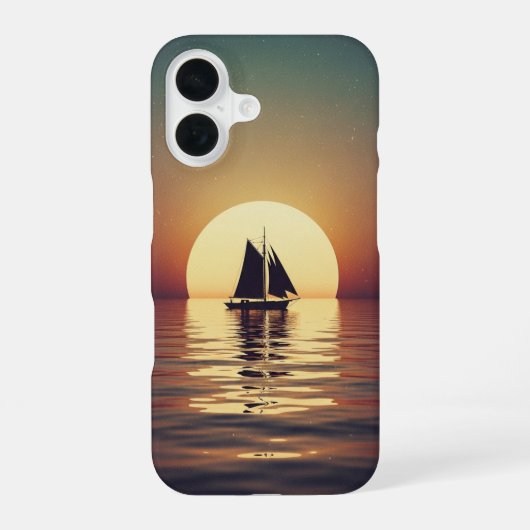 穏やかな海のレトロボート iPhone 16ケース (裏面)