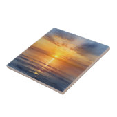 穏やかな海の上の水色の日の出 タイル (側面)