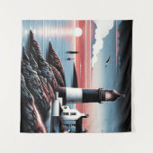 穏やかな海の上の薄明るいセンティネルホテル タペストリー (正面(横))