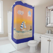 穏やかな海の夕日 シャワーカーテン (インサイチュ)