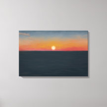 穏やかな海の夕焼けの絵画