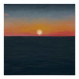 穏やかな海の夕焼けの絵 ポスター