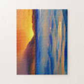 穏やかな海の夕焼け水彩画 ジグソーパズル (縦)