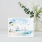 穏やかな海の帆船 ポストカード (スタンド正面)