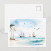穏やかな海の帆船 ポストカード (正面/裏面)