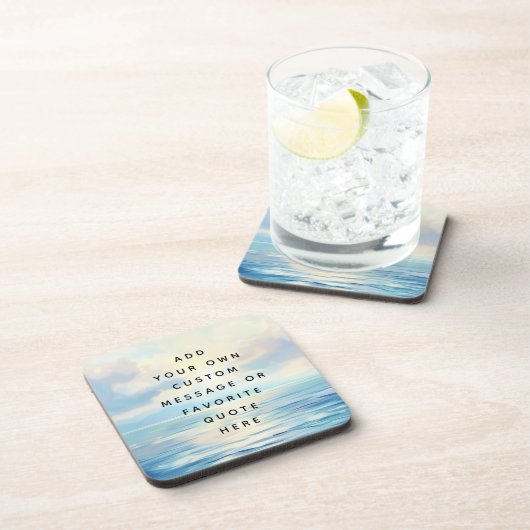 穏やかな海の海の絵を描日の出カスタムのメッセージ コースター (右側)