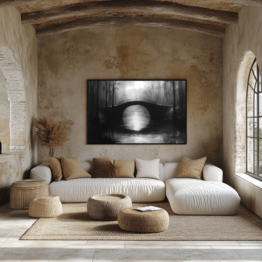 穏やかな海の神秘的な橋 – モノクロ ポスター