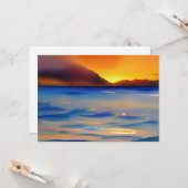 穏やかな海サンセットウォーターカラーフラットグリーティング カード (正面/裏面インサイチュ)
