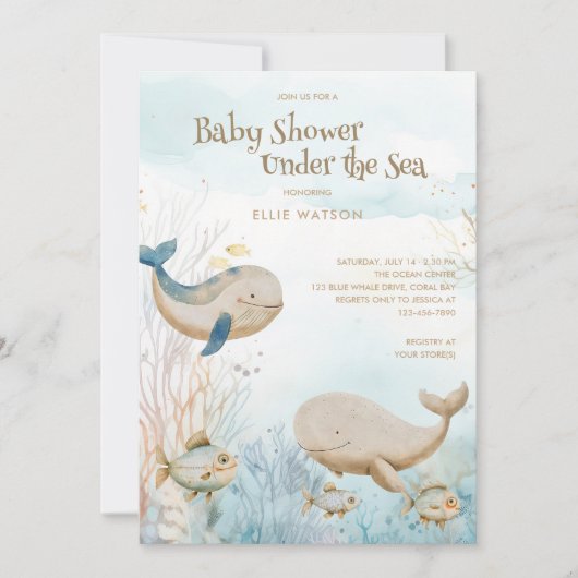 穏やかな海ニュートラル海の赤ちゃんシャワー 招待状 (正面)