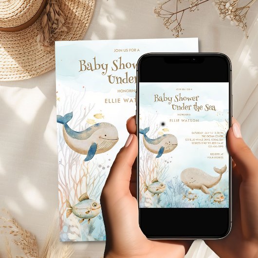穏やかな海ニュートラル海の赤ちゃんシャワー 招待状