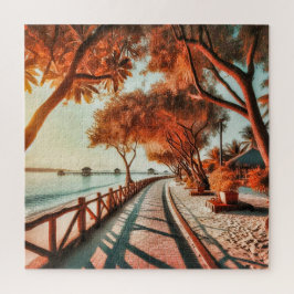 穏やかな海岸の夕日 ジグソーパズル