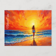 穏やかな海岸の歩く夕日の海鮮やかな芸術