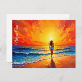 穏やかな海岸の歩く夕日の海鮮やかな芸術 ポストカード (正面/裏面)