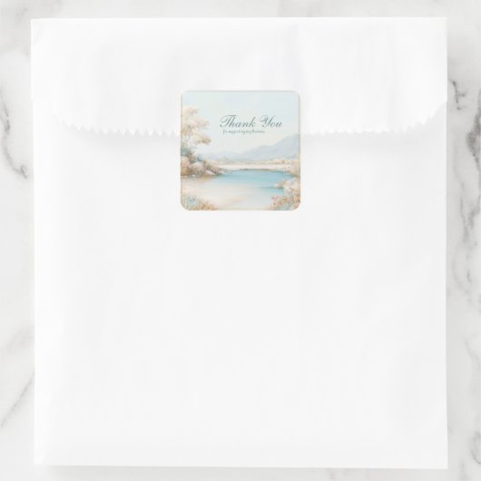 穏やかな海岸の水彩画 ありがとう スクエアシール (バッグ)