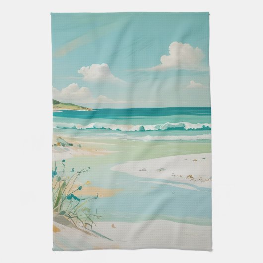 穏やかな海岸景色 キッチンタオル (縦)