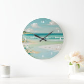 穏やかな海岸景色 ラージ壁時計 (ホーム)