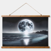 穏やかな海岸越え超リアルムーンレイズ 吊り下げ型タペストリー (正面)