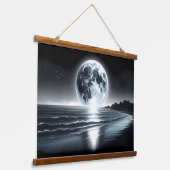穏やかな海岸越え超リアルムーンレイズ 吊り下げ型タペストリー (傾斜あり)