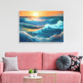 穏やかな海波アットサンライズ キャンバスプリント (インサイチュ (リビング))