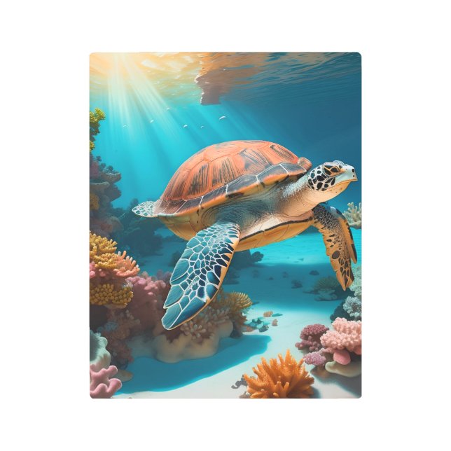 穏やかな海洋生物の中で穏やかな3Dシー海 メタルプリント (正面)