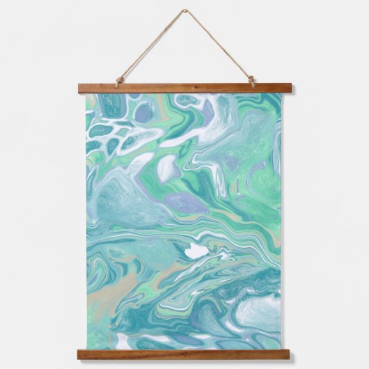 穏やかな淡い色の青と緑の流体アート 吊り下げ型タペストリー (正面2)