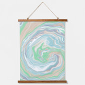 穏やかな淡い色の青と緑の流体アート 吊り下げ型タペストリー (正面3)
