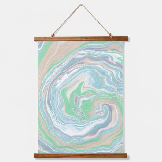 穏やかな淡い色の青と緑の流体アート 吊り下げ型タペストリー (正面3)