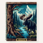 穏やかな渓流に沿って歩くムース ノートブック (正面)