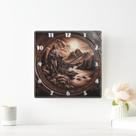 穏やかな渓流を見下ろすイエス スクエア壁時計