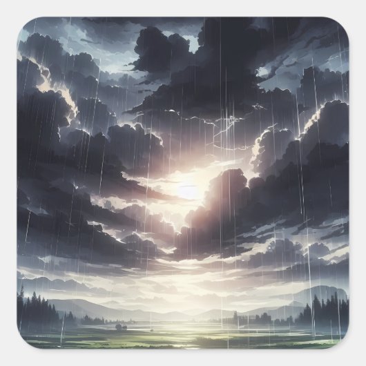 穏やかな渓谷に嵐の夕日の雨 スクエアシール (正面)