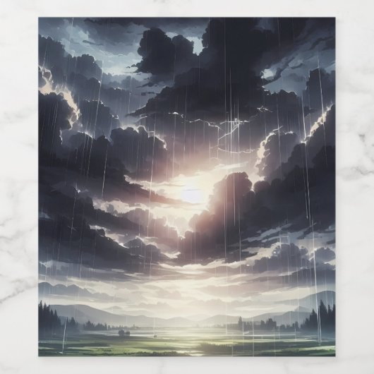 穏やかな渓谷に嵐の夕日の雨 ワインラベル (シングルラベル)