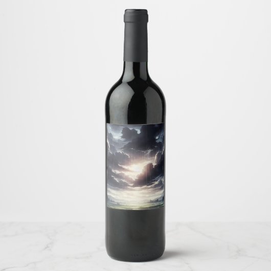 穏やかな渓谷に嵐の夕日の雨 ワインラベル (正面)