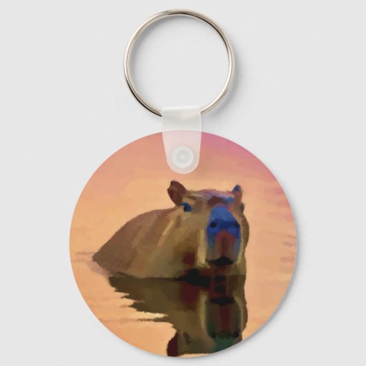 穏やかな湖から現れるカピバラ キーホルダー (正面)