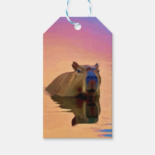 穏やかな湖から現れるカピバラ ギフトタグ (正面)
