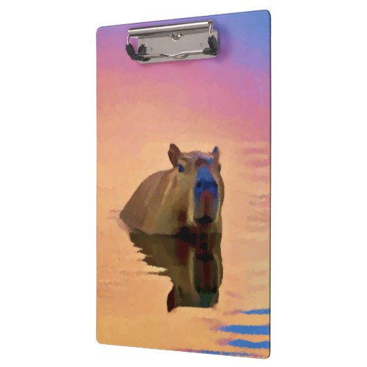 穏やかな湖から現れるカピバラ クリップボード (左)