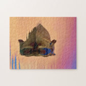 穏やかな湖から現れるカピバラ ジグソーパズル (横)