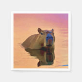 穏やかな湖から現れるカピバラ スタンダードカクテルナプキン (正面)