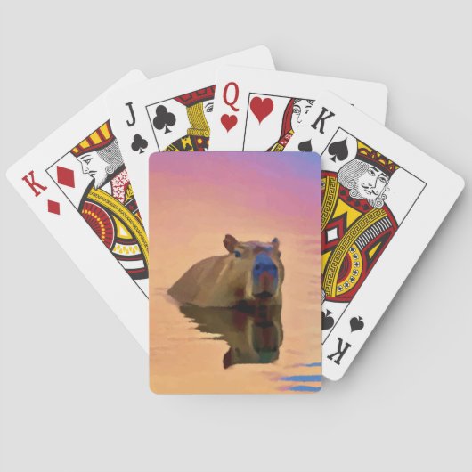 穏やかな湖から現れるカピバラ トランプ (裏面)